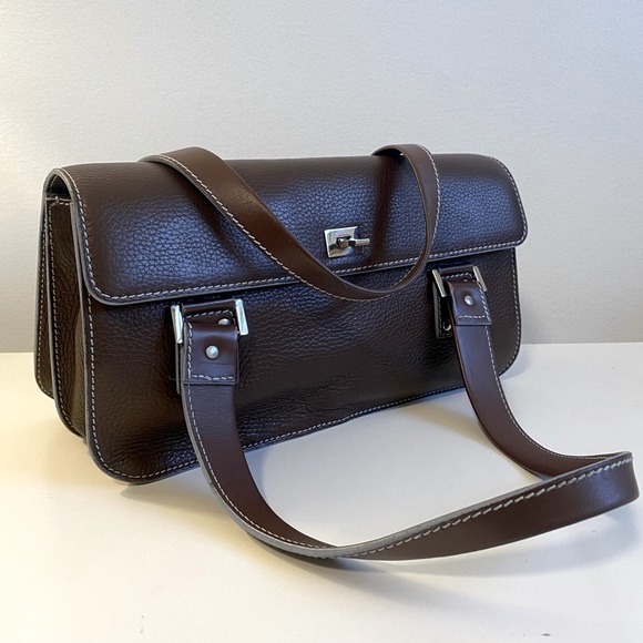 Lambertson Truex leather handbag. Brown with blue trim. - Picture 2 of 14